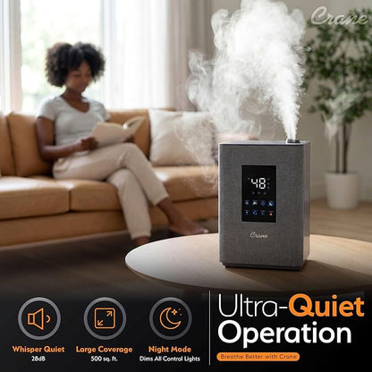 Crane 4.5L Warm and Cool Mist Humidifier, Top Fill Ultrasonic Humidifier for Large Room, Bedroom, Baby Nursery, Easy Clean, Humidifier with Essential Oil Tray, Humidifier with Humidistat & Remote