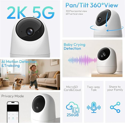 Rraycom 2Pack Indoor Security Camera 5G/2.4 GHz Wi-Fi, Baby & Pet Monitor