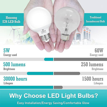 G25 LED Bathroom Light Bulbs, E26 Base 4000K Natural Daylight Vanity Mirror Light Globe Bulbs Uniform Lighting, High CRI Makeup Mirror Light Bulbs Not-Dimmable 4 Pack