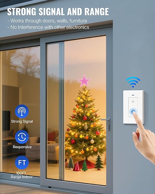 Wireless Light Switch and Receiver Kit, WILAWELS Wireless On Off Switches for Ceiling Light, Lamp, Moveable Remote Wall Switch, 100FT RF Range, No in-Wall Wiring Required, Pre-Programmed W06RC1106