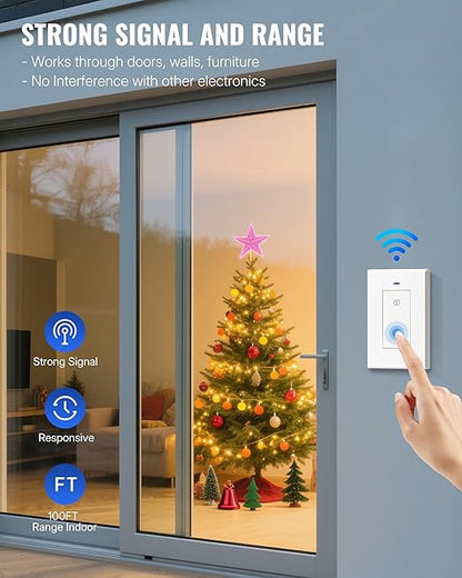 Wireless Light Switch and Receiver Kit, WILAWELS Wireless On Off Switches for Ceiling Light, Lamp, Moveable Remote Wall Switch, 100FT RF Range, No in-Wall Wiring Required, Pre-Programmed W06RC1106