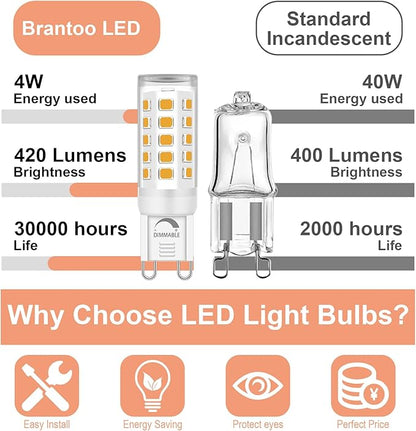 G9 LED Bulb Dimmable 2700K Warm White, T4 4W Replacement for 40 Watts Halogen, Flicker-Free, Ceramic Bi-pin Base, GU9 Light Bulbs for Chandeliers & Lamps, 8 Pack