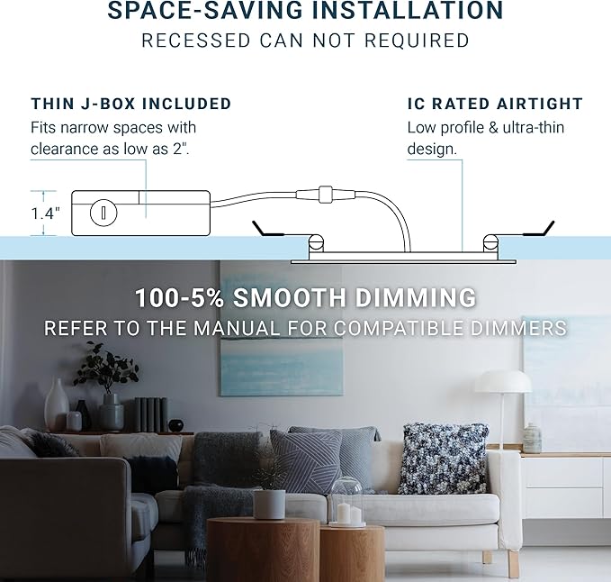 PARMIDA (12 Pack) 4 Inch Square 5CCT Ultra Thin LED Recessed Lighting with Junction Box, 2700K/3000K/3500K/4000K/5000K 5 Color Selectable, 9W, Dimmable, Canless Wafer Slim Panel Lights, IC Rated, ETL