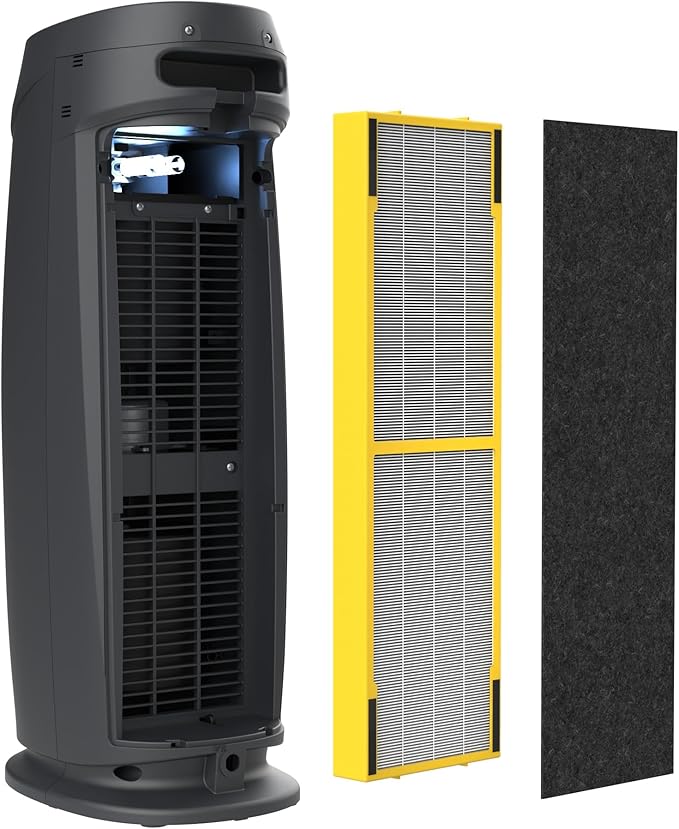 GermGuardian HEPA Air Purifier for Home, Large Rooms Up To 743 Sq. Ft. with HEPA PURE Air Filter, Air Quality Monitor & UV-C Light, AC4880G, 22" Tower, Graphite