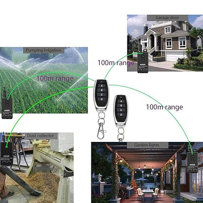 12v Remote Control Switch,4 Way Mini Wireless Switch,DC 12V/24V/48V/10A Relay with 328FT Long Range, Wireless RF Switch for Car,Lamps,LED Lights,Fans(2 Remote Controls,4 Receivers)