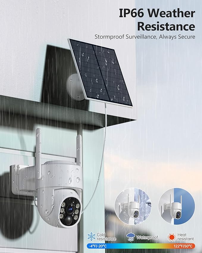 Gianteye 2K Solar Security Cameras Wireless Outdoor, 5G&2.4GHz Cameras for Home Security, Outdoor Security Camera, Color Night Vision, PTZ Human Detection, 2 Packs