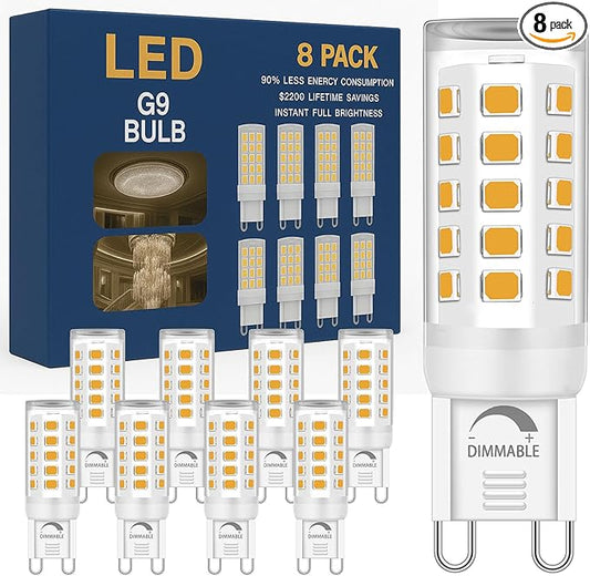 G9 LED Bulb Dimmable 2700K Warm White, T4 4W Replacement for 40 Watts Halogen, Flicker-Free, Ceramic Bi-pin Base, GU9 Light Bulbs for Chandeliers & Lamps, 8 Pack