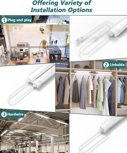 WNSNOU LED Tube Light Fixture with Plug, 1.4FT-2pcs 1800LM 5000K Utility Shop Light, Linkable Cabinet Light for Garage, Kitchen, Bathroom, Closet, Office - 1.4Ft, Triproof, White