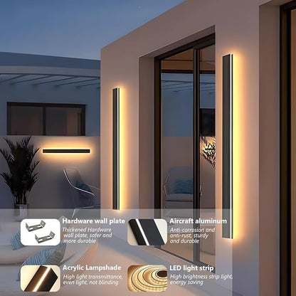 Upgraded 59inch 2pcs Modern Wall Light, 4.33 Inch Wide Dimmable Linear Wall Sconce, Waterproof IP65, Black LED Long Outdoor Lights for Garage, Front Door, Exterior Wall Lights