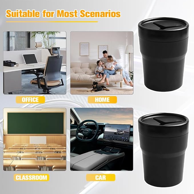 Car Trash Can with Lid, 2PCS Leakproof Vehicle Cup Holder Garbage Bin Storage Organizer, Portable Automotive Interior Trash Container Bin, Universal for SUV RV Lorry