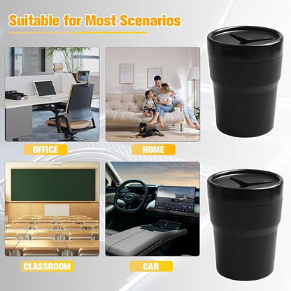 Car Trash Can with Lid, 2PCS Leakproof Vehicle Cup Holder Garbage Bin Storage Organizer, Portable Automotive Interior Trash Container Bin, Universal for SUV RV Lorry