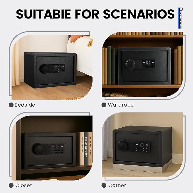 XDeer Biometric Safe Box, 0.78 Cuft Small Safe with 4 Unlocking Ways | Fingerprint/Backlit Keypad/Keys/APP, LED Light, Silent Mode, Adjustable Shelf, Smart Home Safe for Cash/Jewelry/Documents