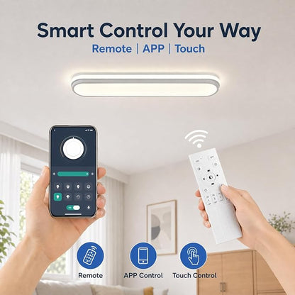 28.3 Inch Modern Smart LED Ceiling Light,40W High Brightness Linear Flush Mount Light Fixture,Dimmable Long Led Ceiling Lamp with Remote Control for Kitchen,Garage,Hallway,Laundry,Study Room