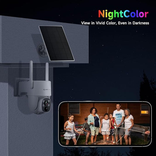 Yeewise 2K NightColor Solar Security Camera, Wireless Pan Tilt Battery Camera, Dual-Band Wi-Fi 6, Color Vision Day and Night, Smart PIR Detection, No Monthly Fee, Bluetooth Setup