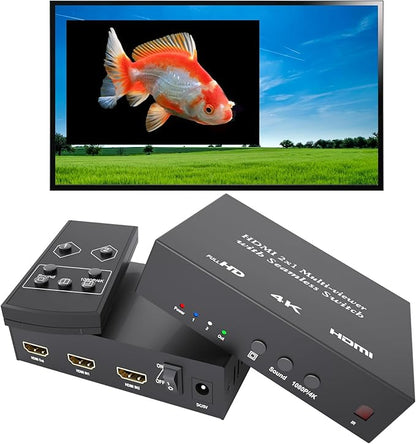 4K HDMI Multi Viewer 2 in 1 Out with Remote – Seamless Switching 2x1 Multi-viewer,2 HDMI Inputs (Devices) &1 Output (Display), Up to 4K @30Hz, 1080P for PS4,PC,DVD,Security Camera