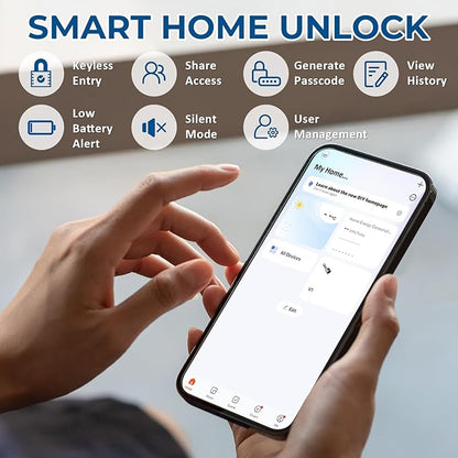 FITNATE Smart Fingerprint Door Lock, Keyless Entry Door Lever with APP, IC Card, Code, Key & Biometric Unlock for Bedroom, Home, Hotel, Office, Apartment, Matte Black