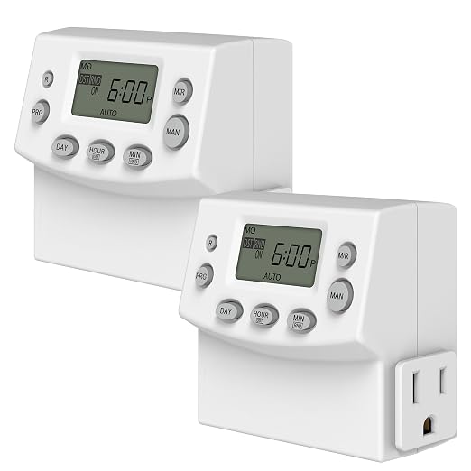 ENERLITES Heavy Duty Indoor Digital Timer Outlet, UL Listed, 2 Pack | 3 Prong Plug in Timers for Electrical Outlets, Lamps, Fans, Grounded Outlet, 7 Day Random, 120V 15A 1200W
