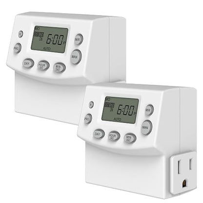 ENERLITES Heavy Duty Indoor Digital Timer Outlet, UL Listed, 2 Pack | 3 Prong Plug in Timers for Electrical Outlets, Lamps, Fans, Grounded Outlet, 7 Day Random, 120V 15A 1200W