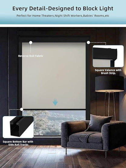 SmartWings Motorized Smart Blinds with Remote, Custom Automatic 100% Blackout Roller Shade Compatible with Alexa/Homekit/Google, Electric Smart Blinds for Indoor Windows, Vinyl Beige