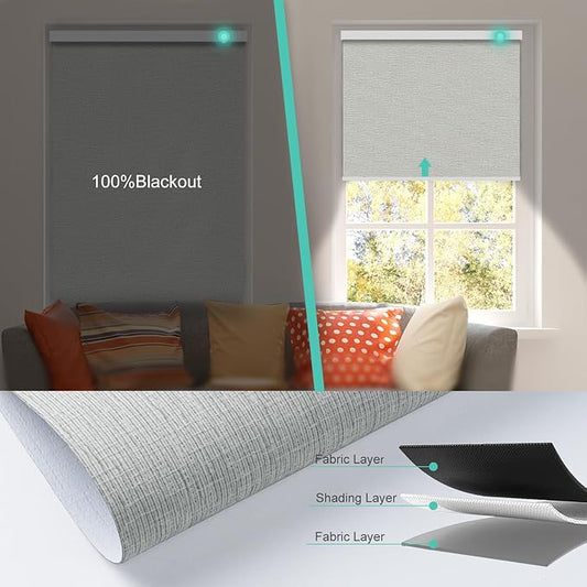 Motorized Blinds with Remote, Blackout Smart Automatic Electric Blinds for Windows Compatible with Alexa Homekit, Cordless Indoor Motorized Roller Shades with Custom Size（Daybreak Linen）