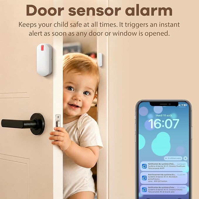 Home Security System Wireless, Smart WiFi Alarm System DIY Kit with 120dB Siren, Door Window Sensors & Remote Control, App Alerts, Works with Alexa & Google Home, No Monthly Fee for House Apartment