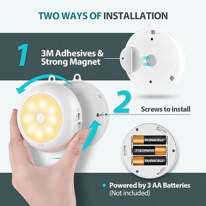 BLS 6-Pack 3.3" Under Cabinet Lighting, Closet Lights Motion Sensored Light Indoor AA Battery Operated, Magnetic Stick on LED Puck Light, Dimmable Under Counter Lights for Kitchen, 3000K Warm White