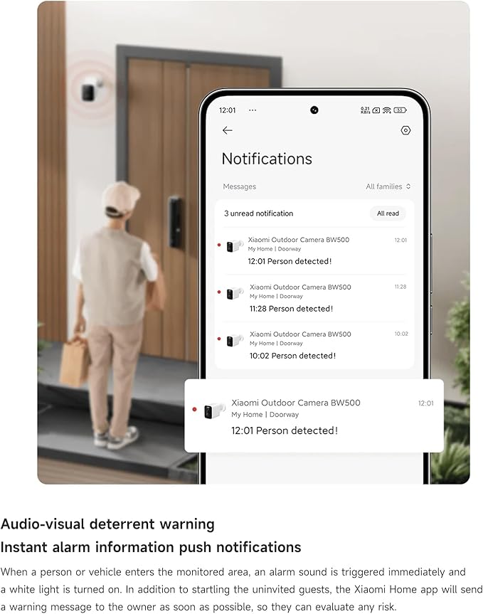 XIAOMI Outdoor Camera BW500: 2.5K Battery Security Camera Wireless with Color Night Vision, Optional Solar Panel, IP67 Weatherproof, 136° Wide View Home