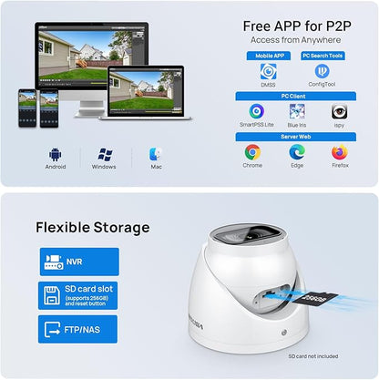 VIKYLIN 4K 8MP IP Security Camera,DMSS/SmartPss Lite,Starlight Dome with Built-in Mic, 256GB SD Card Slot, 2.8mm Lens, 98ft IR,IP67, Indoor Outdoor PoE Surveillance Camera