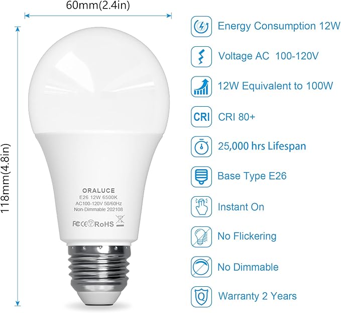 ORALUCE 丨 Bundle - A19 Lightbulbs Cool White 6500K (Pack of 6) & Smart LED Bulb A19 Wi-Fi and Bluetooth (Pack of 4)