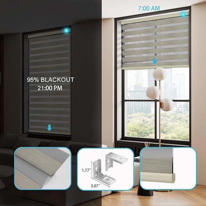 Motorized Zebra Blinds with Remote Smart Blind Work with Homekit Alexa SmartThings Electric Day and Night Shade Cordless Automatic Solar Powered Window Shade Customize(Carbon Coffee)