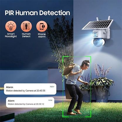 INQMEGA Solar Security Cameras Tuya Smart,3MP FHD WiFi 360° View 15000mAh Solar Powered Cameras for Home,PIR Motion Sensor Flood Light with Siren,Two-Way Audio,Color Night Vision,TUYA Smart Life
