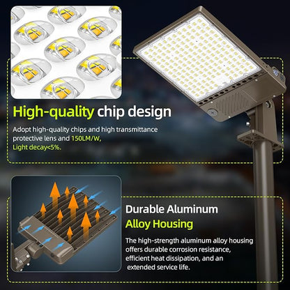 9 Pack 360W LED Parking Lot Light 54000LM, Power Tunable & 3CCT (3K/4K/5K) ETL Listed LED Pole Light IP65 Super Bright Commercial Flood Light with Photocell, AC100-277V