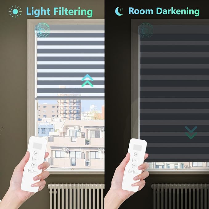 Motorized Blinds with Remote 80% Blackout Smart Electric Zebra Shades Built-in Rechargeable Automatic Blinds for Window Compatible with Alexa Google Luxurious Dark Grey