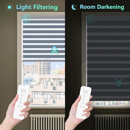 Motorized Blinds with Remote 80% Blackout Smart Electric Zebra Shades Built-in Rechargeable Automatic Blinds for Window Compatible with Alexa Google Luxurious Dark Grey