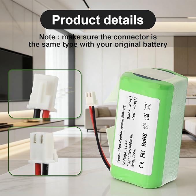 14.4V RVBAT850 Vacuum Battery for Shark ION/IQ/AI R1000C, RV1100S1US, RV850 AV1010AE, AV2501AE, AV911,AV970, RV763, RV764, RV765, RV771, RV2320S, RV2310AE,AV2310AE, RV2300 Robot Vacuum Cleaner 2800mAh