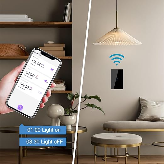 WiFi Smart Wall Light Switch,US Standard ，Voice Control ，Tempered glass panel, 2.4GHz Wi-Fi Touch Switches, Remote Control Smart Life/Tuya App, (3Gang-Black)
