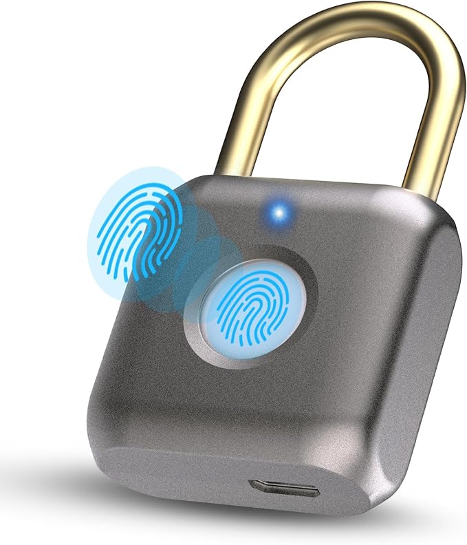 Pothunder Fingerprint Padlock, Smart Padlock, Locker Lock, Biometric Keyless Fingerprint Lock for Gym Locker, Toolbox, Locker, Door, Luggage, Backpack(Gray)