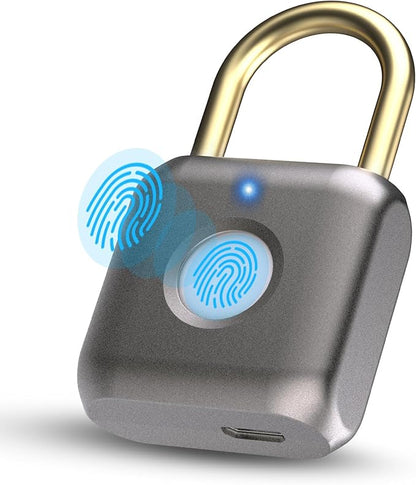 Pothunder Fingerprint Padlock, Smart Padlock, Locker Lock, Biometric Keyless Fingerprint Lock for Gym Locker, Toolbox, Locker, Door, Luggage, Backpack(Gray)