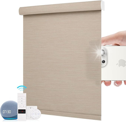 ZSTARR Motorized Roller Shades Blackout Smart Roller Blinds with Remote Control Rechargeable Blind Compatible with Alexa Automatic Window Shades for Home Custom Size (LF Coffee)