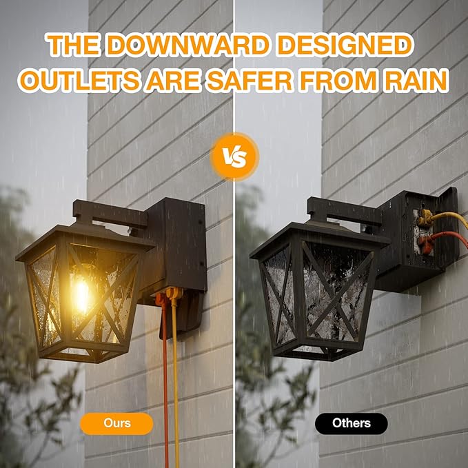 Ehaho Porch Light with Outlet, Dusk to Dawn Outdoor Light with Outlet Built-in, Waterproof Anti-Rust Lantern Outside Lights with GFCI Outlet, Wall Sconce Light for Front Door (Black 2 PCS)