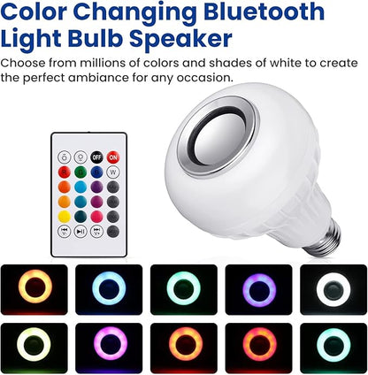 LED Light Bulb Bluetooth Speaker with Remote Control and APP, White+Color Changing - Works with E26 Base Fixture - Perfect Lamp for Home, Party, Bedroom, Indoor Floodlight Bulb