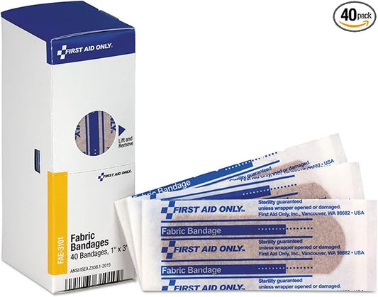 First Aid Only FAE-3101 Smart Compliance 1 x 3 Inch Fabric Bandages, First Aid Kit Refill Supplies for Business, Worksite, and Home, Pack of 40