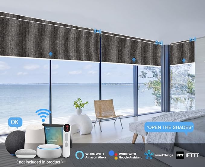 Bringnox Motorized Blinds with Remote,100% Blackout Smart Roller Blinds Compatible with Apple Homekit Google Home and Alexa Via HUB,and Customized (Grain Bronze-26)