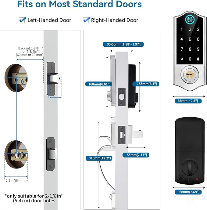 Harfo Fingerprint Smart Door Lock for Front Door with Handle Set, App Control, Keyless Entry Keyless Deadbolt, Digital Electronic Touchscreen Keypad, Auto Lock, Satin Nickel
