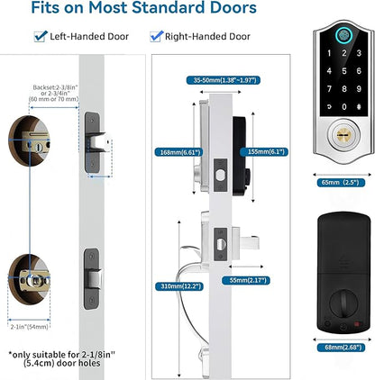 Harfo Fingerprint Smart Door Lock for Front Door with Handle Set, App Control, Keyless Entry Keyless Deadbolt, Digital Electronic Touchscreen Keypad, Auto Lock, Satin Nickel