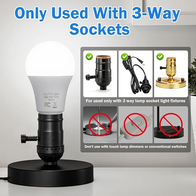 3 Way Light Bulbs 40 70 100W Equivalent, LED Dimmable A19 Three Way Light Bulb Daylight White 5000K, E26 Medium Base, Energy Saving 4/8/12W 3 Way LED Light Bulbs for Indoor Floor/Table Lamp, 6-Pack