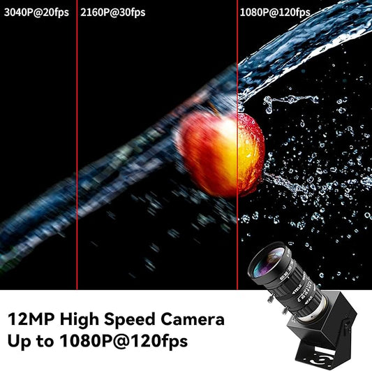 4K USB Webcam 1080P@120fps High Speed Camera With CS-Mount 5-50mm 10X Telephoto Zoom Manual Lens 12MP Close-Up Capability OpenCV Compatible Plug-and-Play for Live Streaming,Industrial Projects