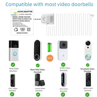 Visual Doorbell Power Adapter 18V 500mA Compatible with Ring Nest Eufy Wyze Arlo Wireless Video doorbell (393in/10M Cable Length)