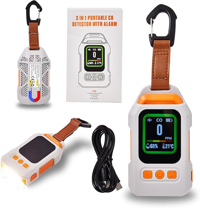 Portable Rechargeable Air Detector, Indoor Air Quality Meter, Magnetic Detector with Temperature and Humidity Monitoring, Audible and Visual Air Quality Monitor for Camping, Hotels, Travel, and RVs