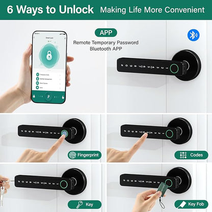 Keyless Entry Fingerprint Smart Door Lock with Handle, Digital Electronic Lock with Touchscreen Keypad, Door Locks for Bedrooms/Front Door/Apartment, Generate Password Remotely